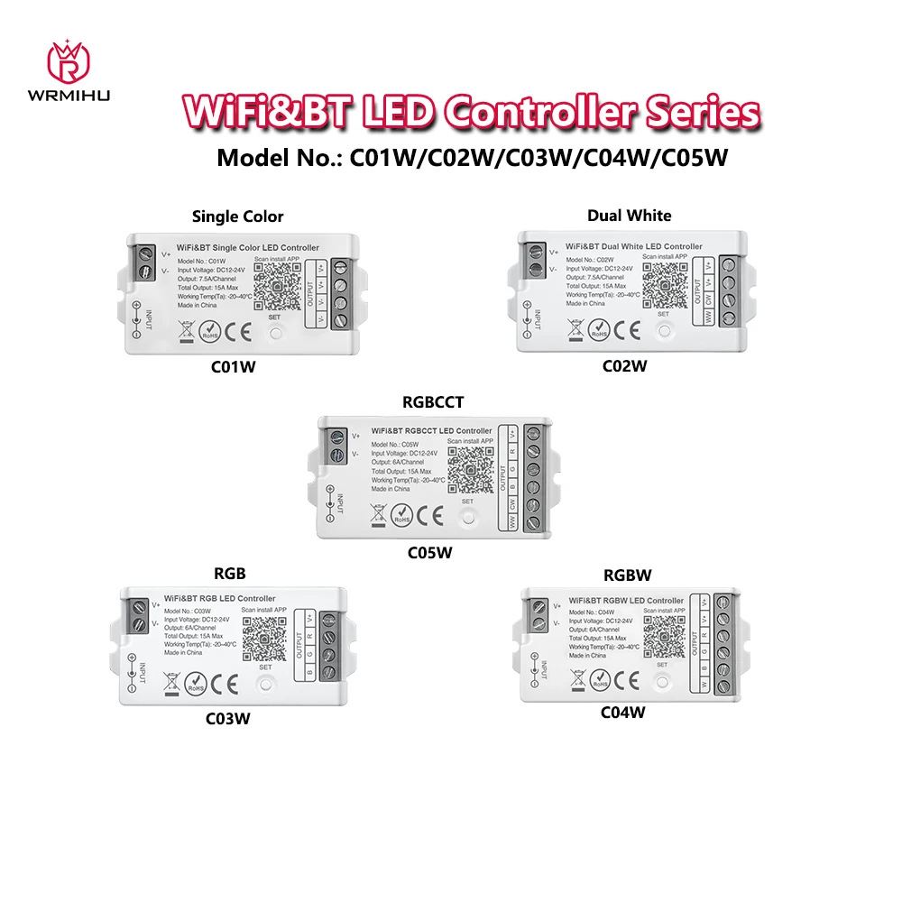 DC12-24V C01W 2.4GHzRF+WiFi+Bluetooth Tuya Voice Control LED Controller Dimmer For Single/Dual color RGB RGBW RGBCCT LED Strip