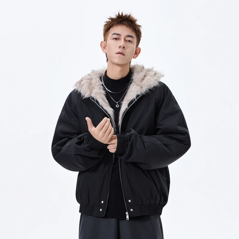 الشتاء الرجعية الأمريكية الصوفية طوق مقنعين سترة قطن سميكة أفخم أعلى الرجال الشارع الهيب هوب القوطية harajuku معطف كبير الحجم