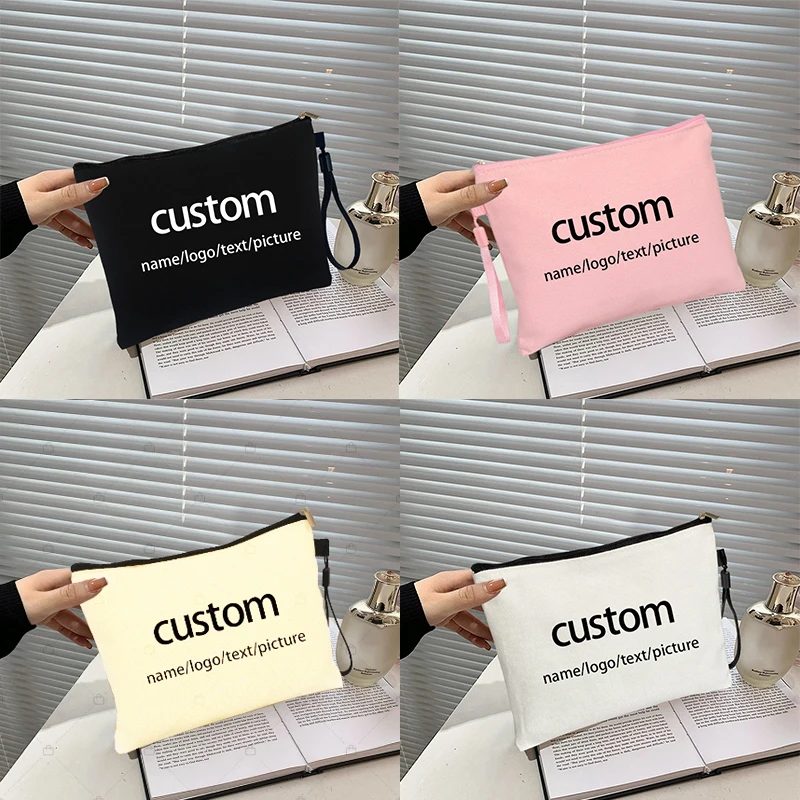 Personalized Customized Name/LOGO/Text/Picture Canvas Bags Toilet Kit Teacher/Birthday Gift Cosmetic Coach Bag Mini Makeup Pouch