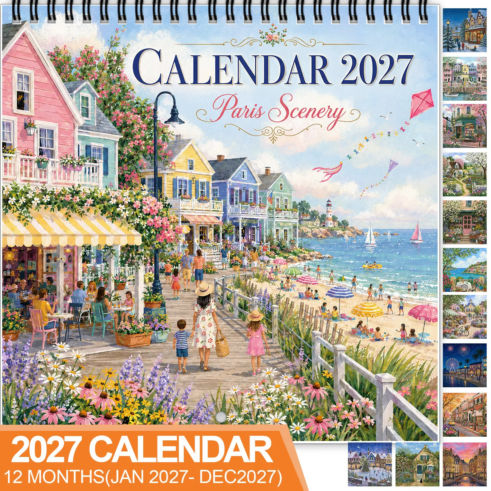 2027 Paris Scenery Calendar Wall Calendar 12 Month Calendar Coastal Town Planner Travel Lover Gift