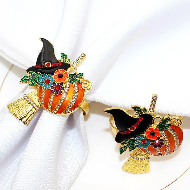 

Halloween Pumpkin Napkin Buckle Broom Wizard Hat Napkin Ring Inlaid Diamond Napkin Ring