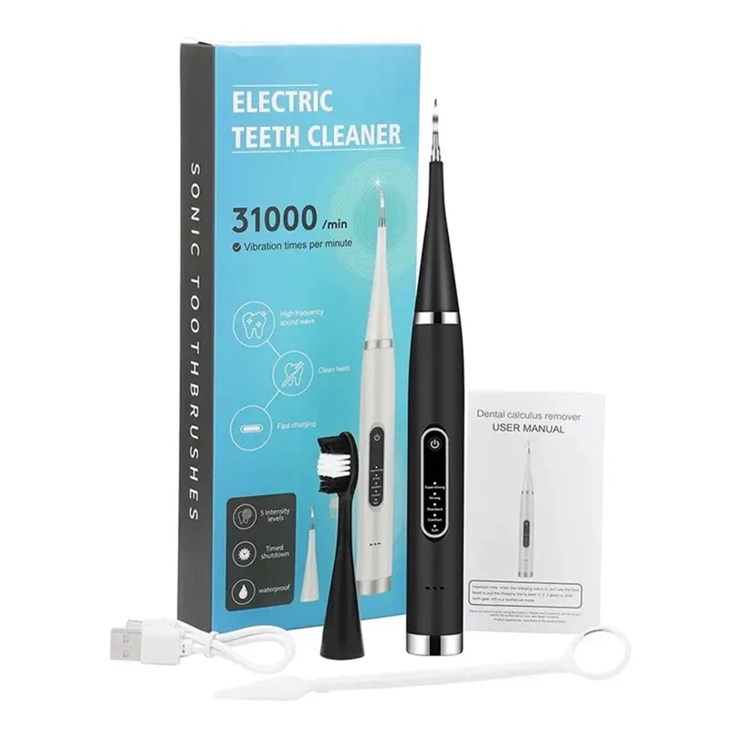 

Electric Teeth Cleaner Tooth Whitening & Cleaning Device Waterproof Tartar Remove Fresh Breath Oral Care,Black(1 X Head) Durable