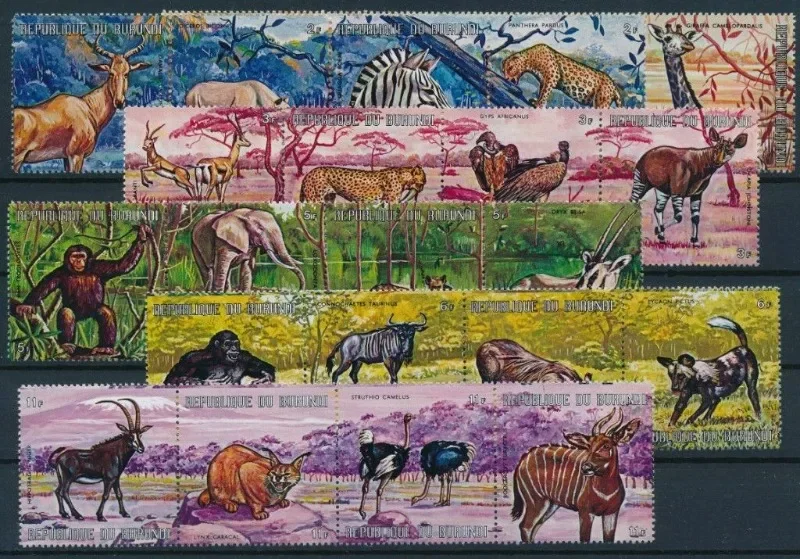 

24 PCS, Burundi Post Stamps, 1971, African Animals, Real Original Stamps for Collection, MNH