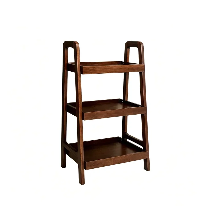Modern Wooden Three Tier Trapezoidal Shelf Eco Friendly Floor Standing Bookcase For Living Room Decorative Display Storage