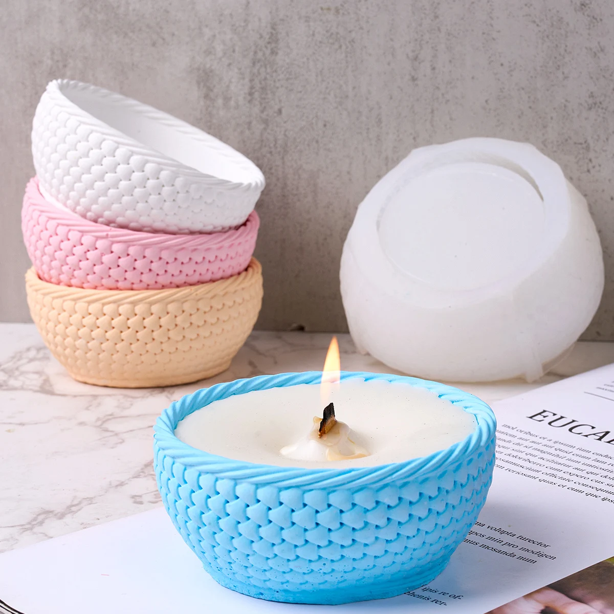 Creativity Woven Basket Candle Holder Mold Concrete Succulent Potted Silicone Molds DIY Resin Storage Bowl Home Deco Craft Mould