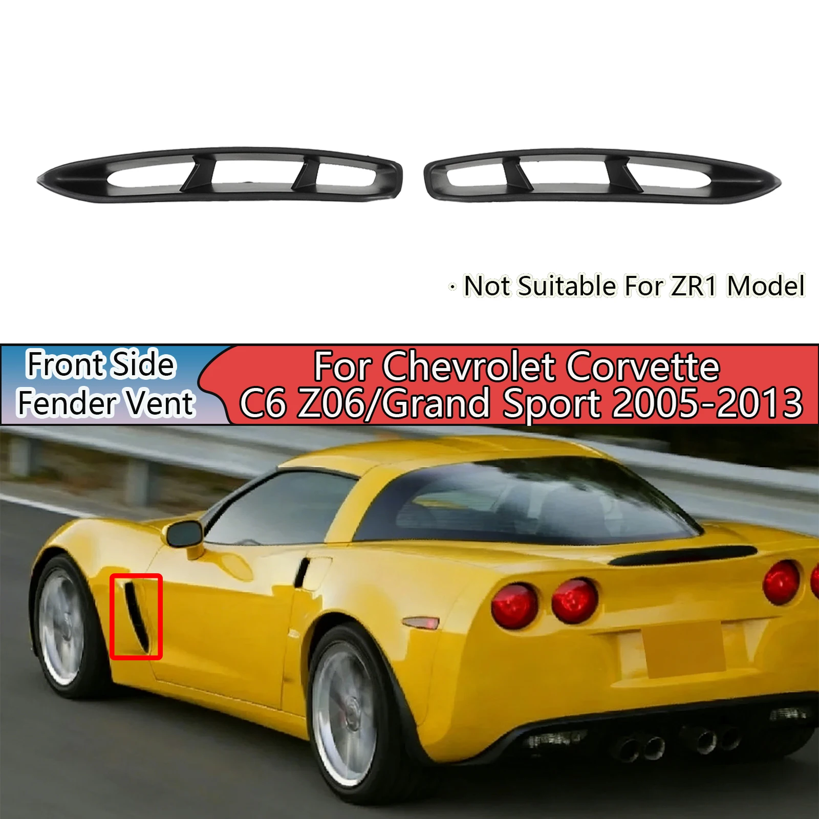 For Chevrolet Corvette C6 Z06/ Grand Sport 2005-2013 A Pair Of Car Front Side Fender Vent Matte Black Carbon Fiber Painted Body