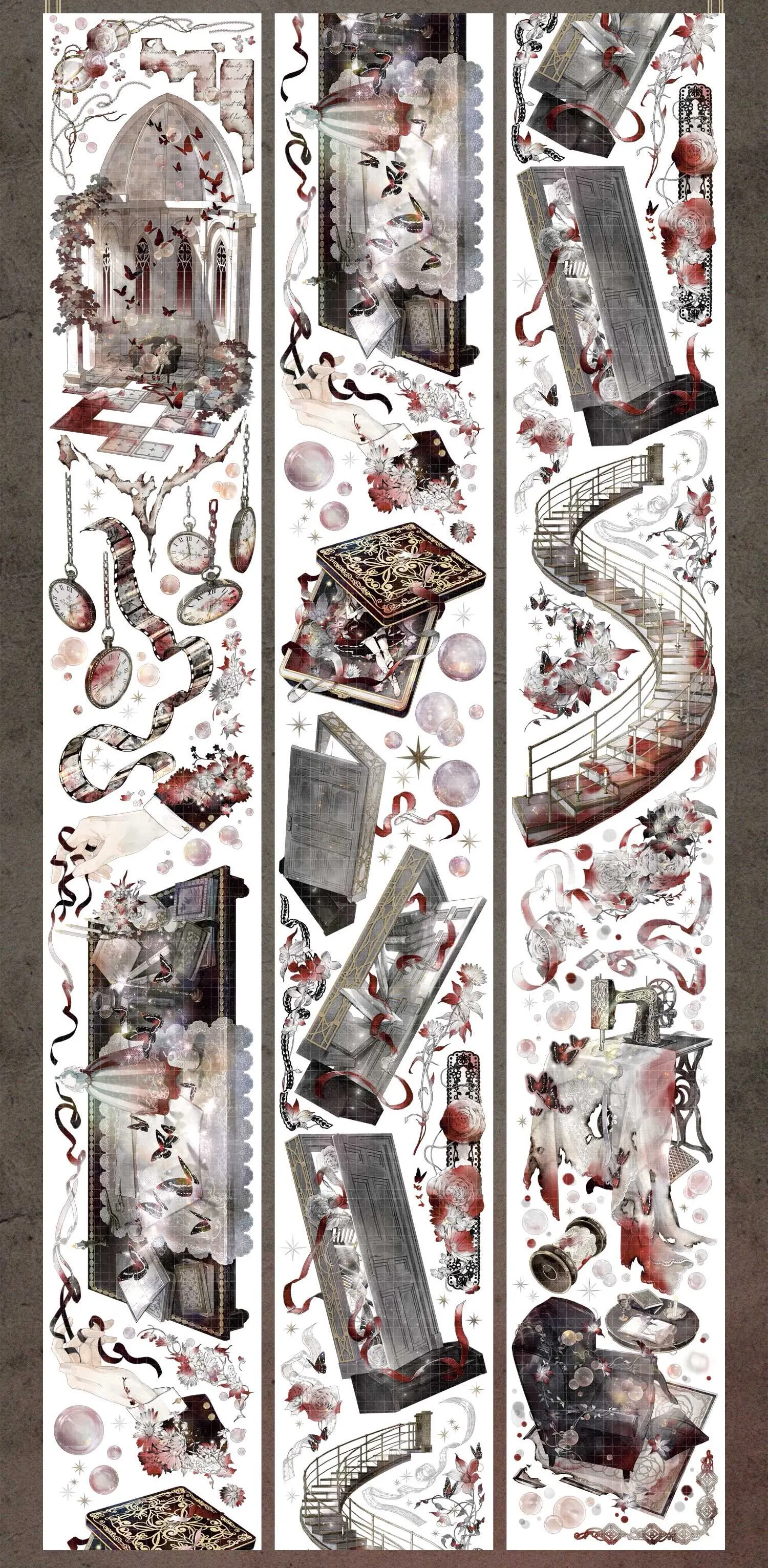Ninth Channel Washi Tape Goblin House Dawn Court Red Bloom Night Banquet Plaid Decorative Sticker for Journal