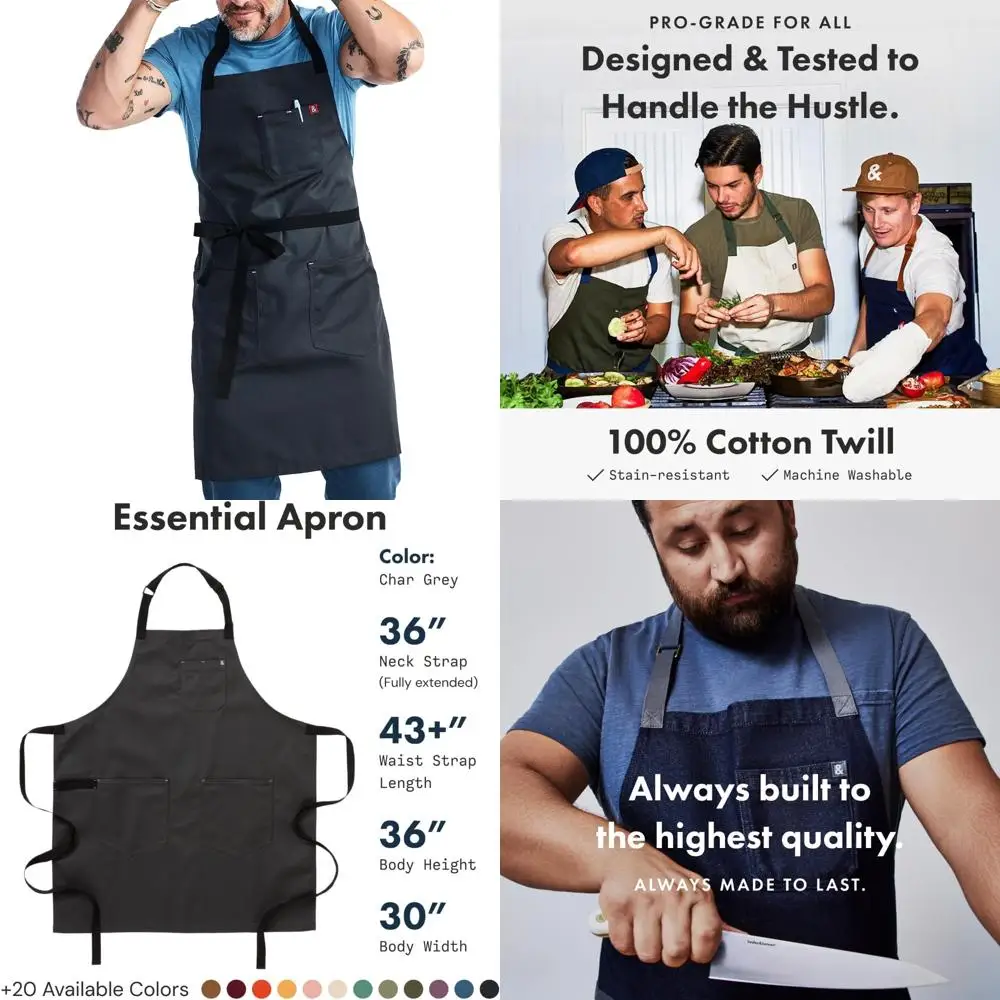 

Adjustable Bib Chef Apron with 3 Pockets and Towel Loop - 8oz Cotton Canvas - Charcoal Grey Essential Kitchen Accessory