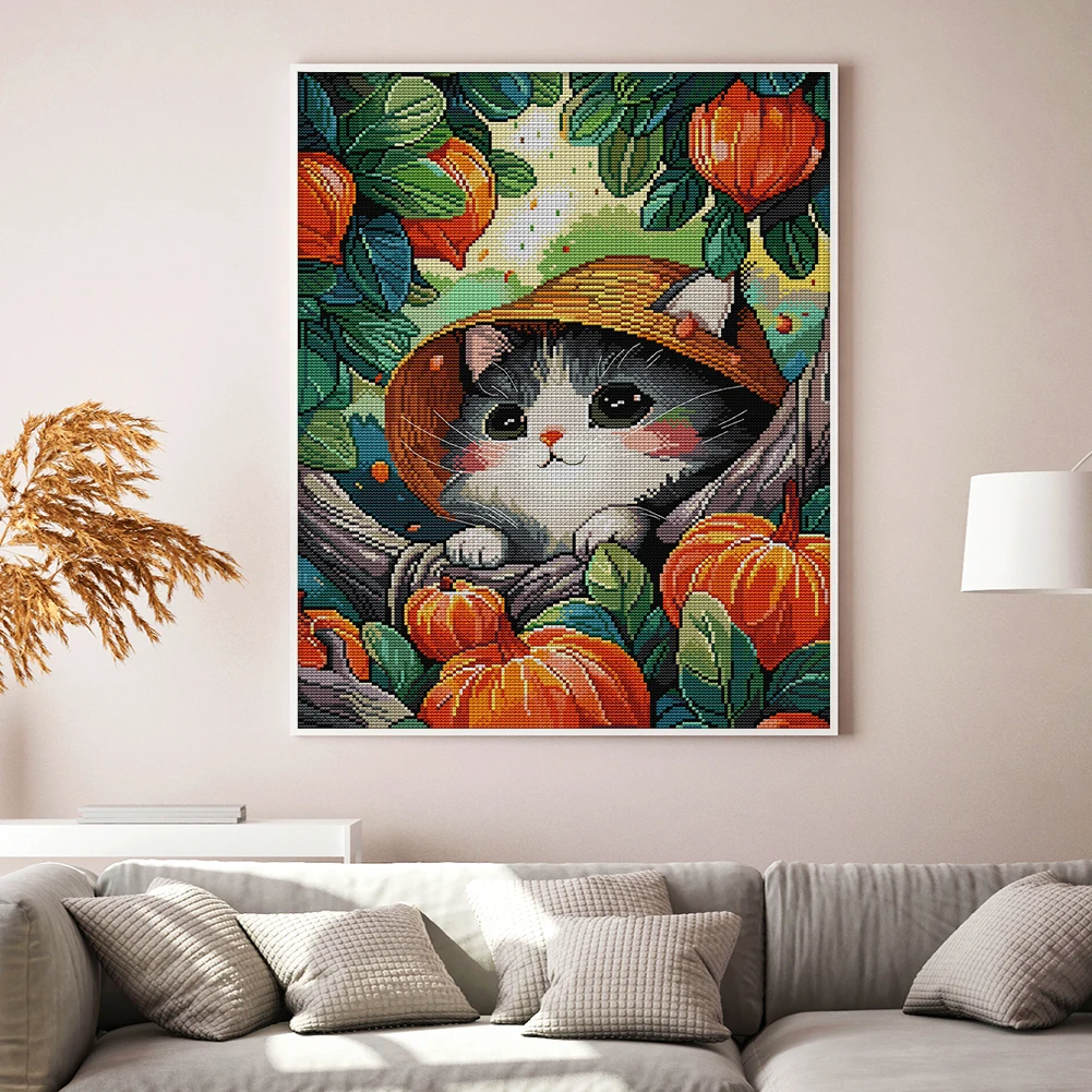 

Cat Printed Cross Stitch Kit 37x47cm DIY 14CT Thread Art Needlework Home Decor