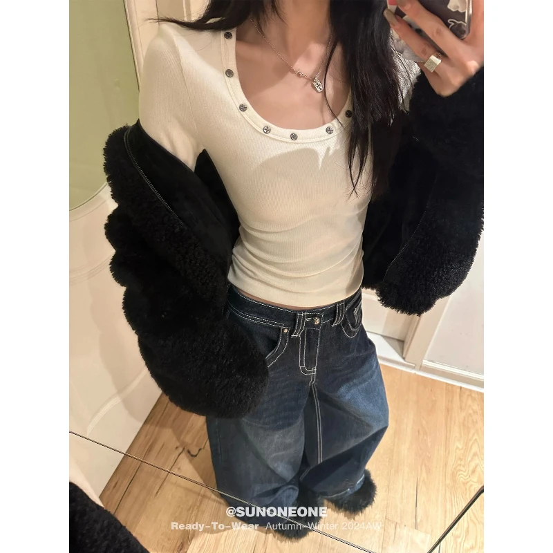 High Street Solid Slim Simplicity T Shirts New Long Sleeve Youth O-neck Casual Tops Women Clothing Korean Fashion Spring Autumn