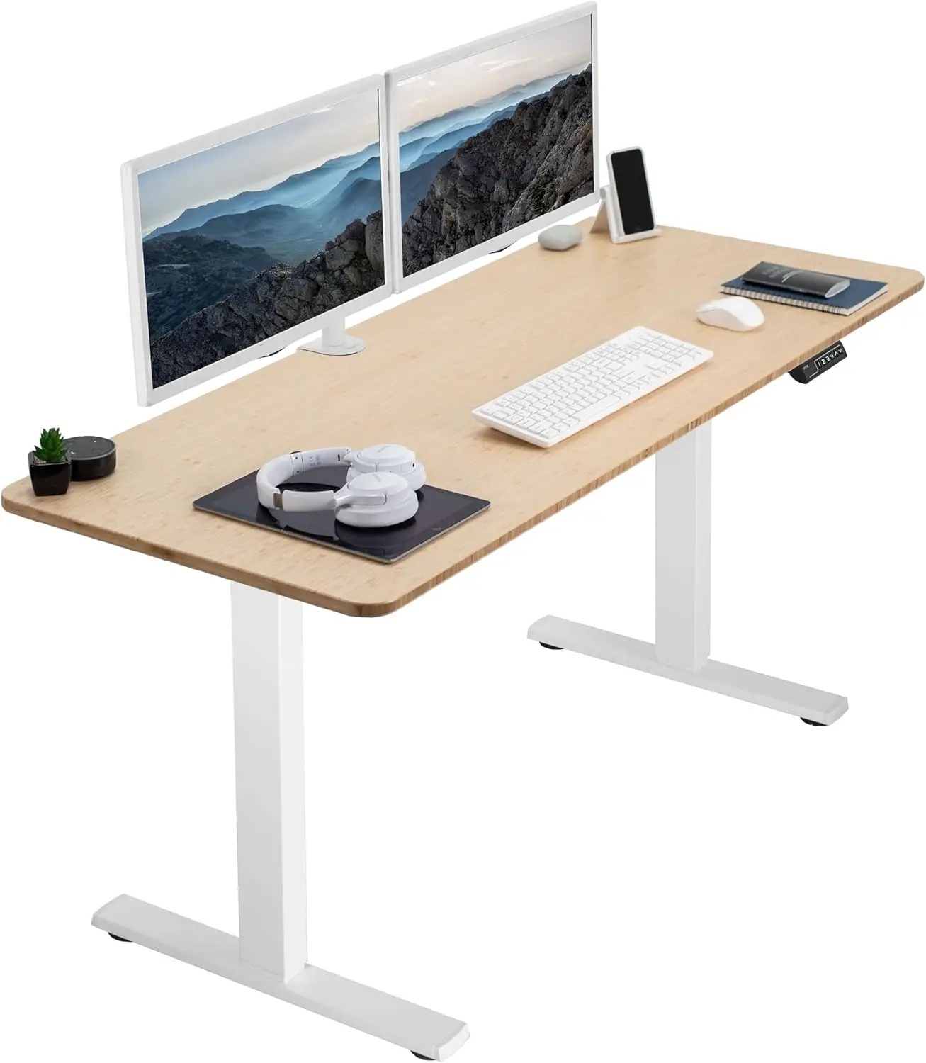 

Electric 60 x 24 inch bamboo standing desk workstation, memory controller height adjustment, one-piece top