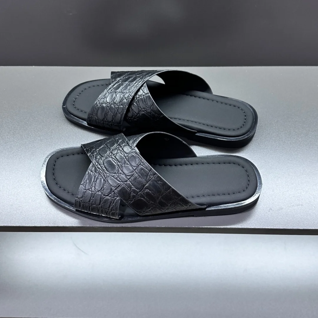Luxury Brand Outdoor Sandals Fashion Slides Men's Sandals Casual Footwear Premium Flat Sandals Beach Footwear Genuine Leather