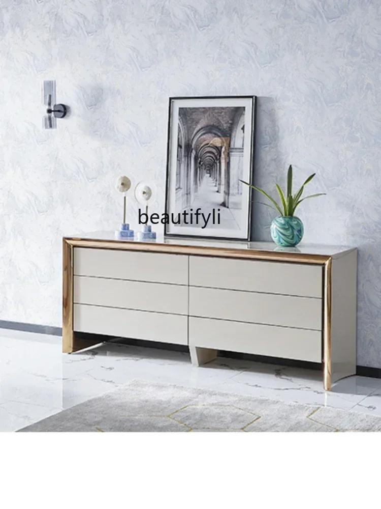 

xz1yj Italian Light Luxury TV Cabinet High Storage Cabinet Stainless Steel High-End Chest of Drawers