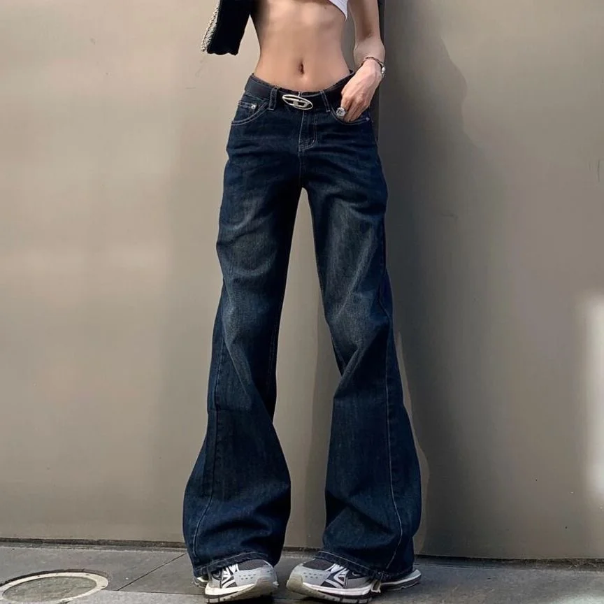 

Джинсы-клеш в американском ретро-стиле больших размеров, женские, с высокой талией, прямые, широкие, длинные брюки из хлопкового стрейч-денима