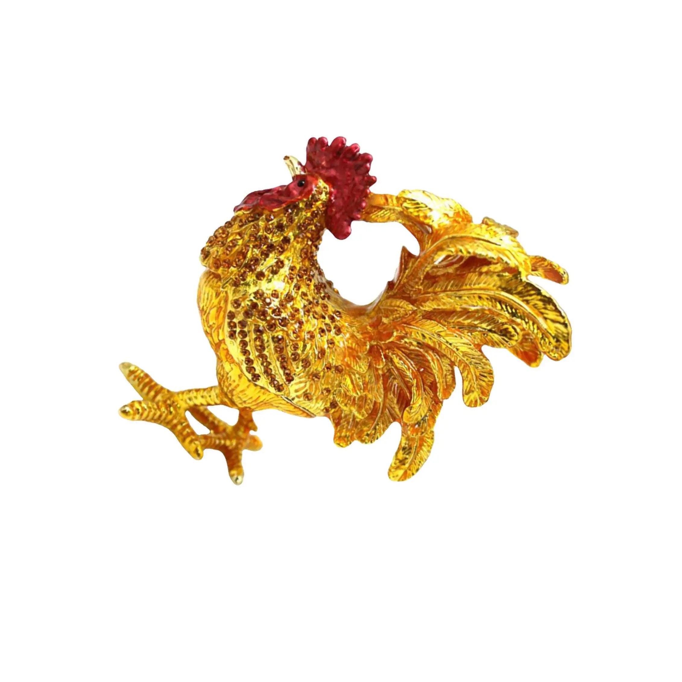 

Эмалированная шкатулка для драгоценностей, декоративная эмалированная шкатулка для безделушек с петухом для серег, ожерелья, золотой хвост