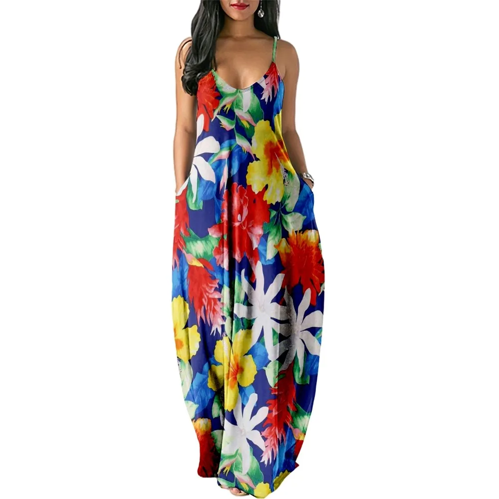 

2022 Women Dress Halter Neck Summer Flower Print Sleeveless Midi Backless Party Sexy Dresses Beach Casual Streetwea