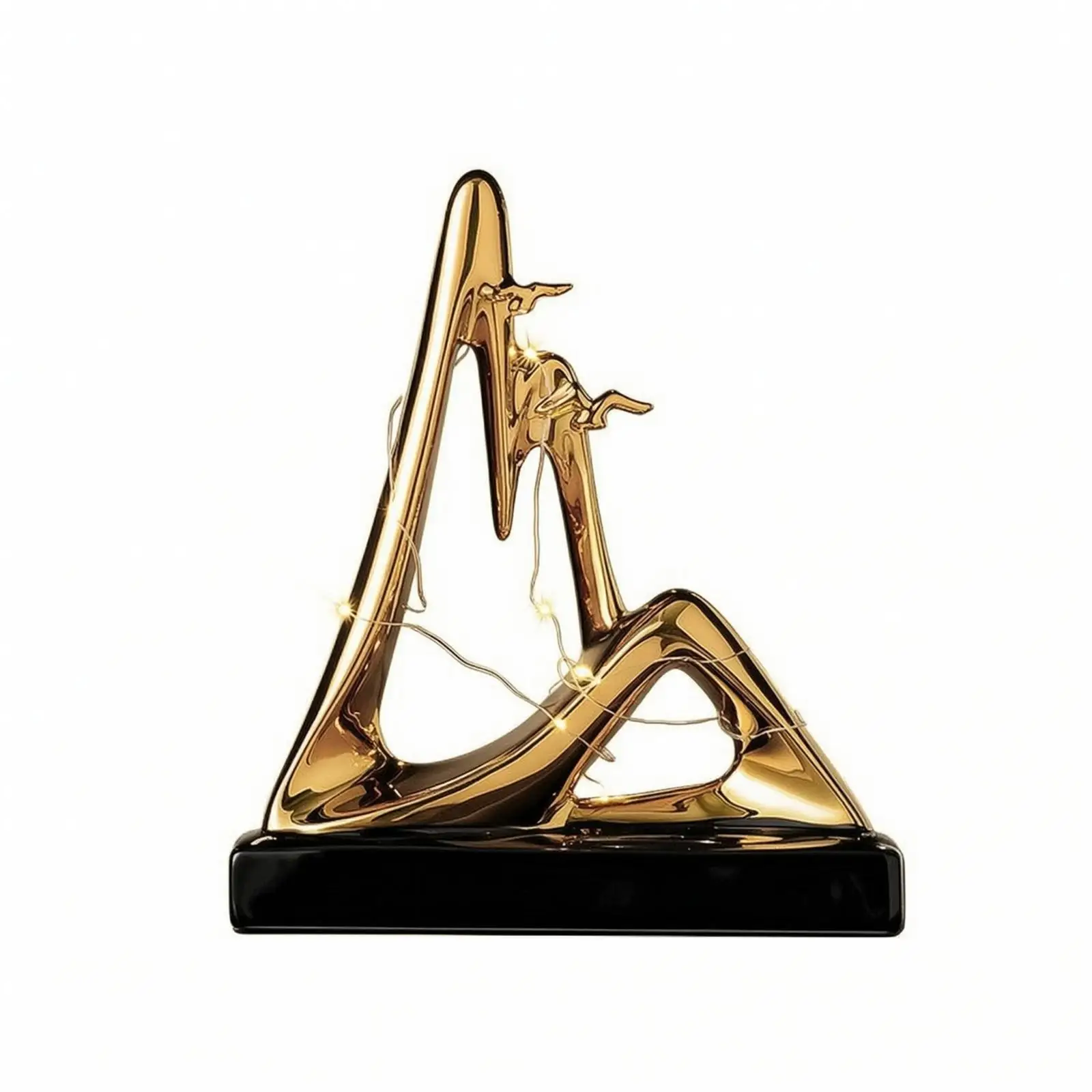 Unique Ceramic Mountain Sculpture with Warm LED Glow for Hallway Shelf Home Accent Piece