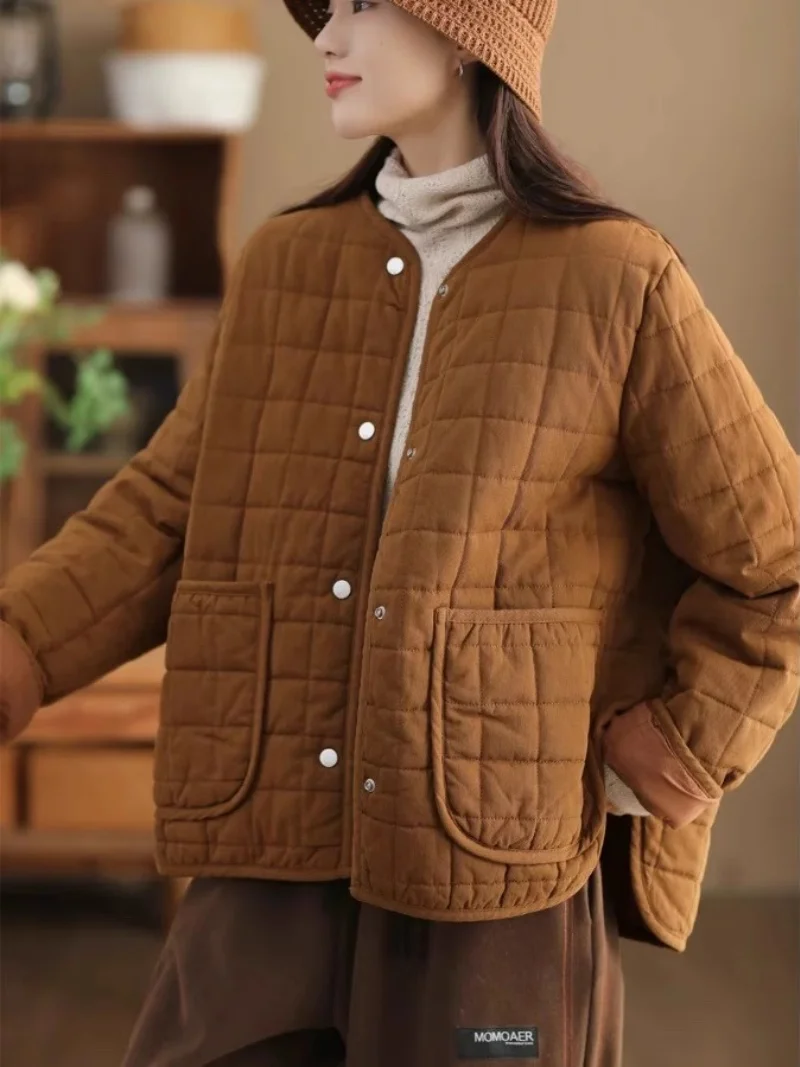 

Women's Cotton Puffer Coat Quilted Jacket, Thick Warm Winter Coat with Large Pockets, Stand Collar Outwear 2025