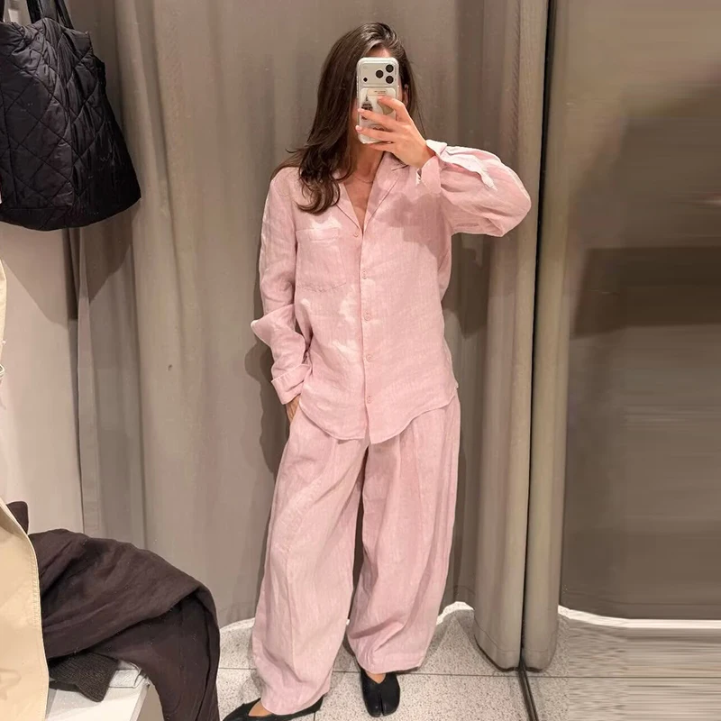 Spring New Women's Sets 2026 Fashion Pink Simple Elastic Waist Pants Sets Street Chic Comfortable Holiday Spring 2-piece Set