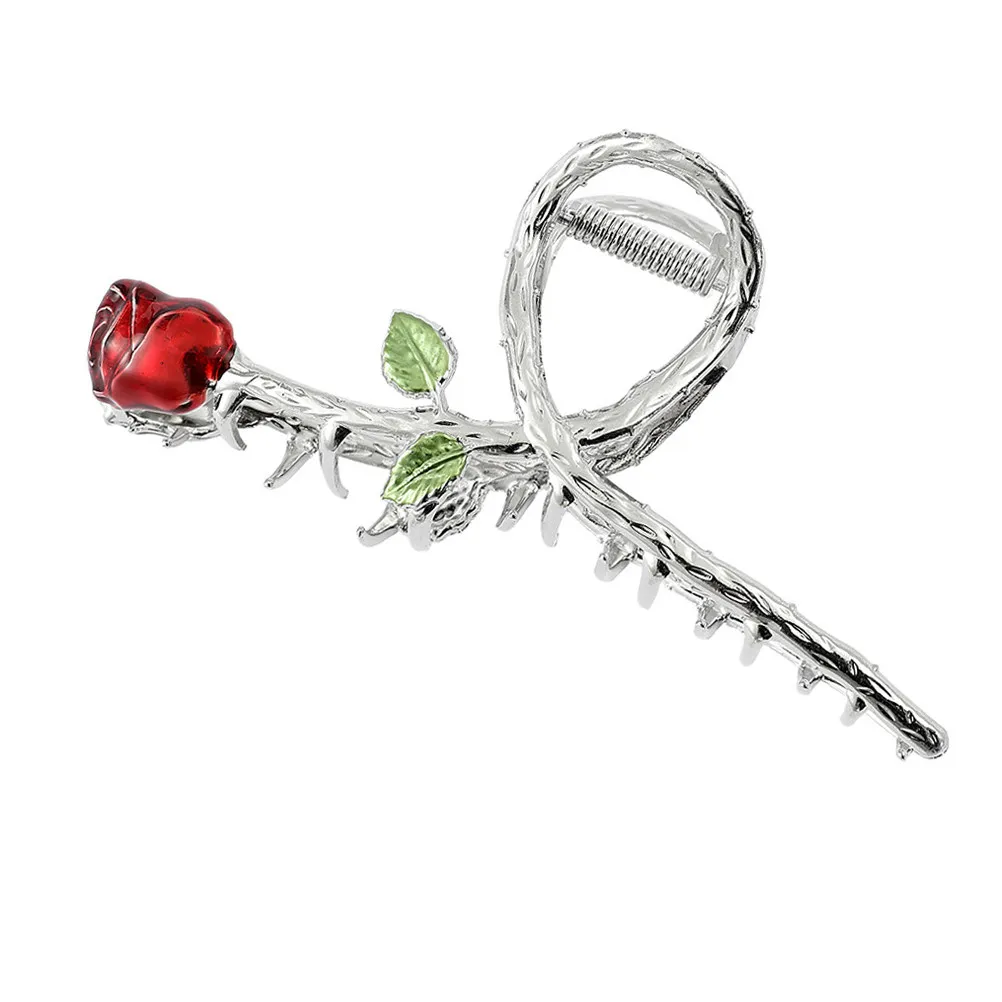 

Заколка-краб для волос с дизайном розы, металлическая, в форме цветка, не повреждающая волосы, для женщин, аксессуар для свиданий, вечерних мероприятий, подарок на день рождения