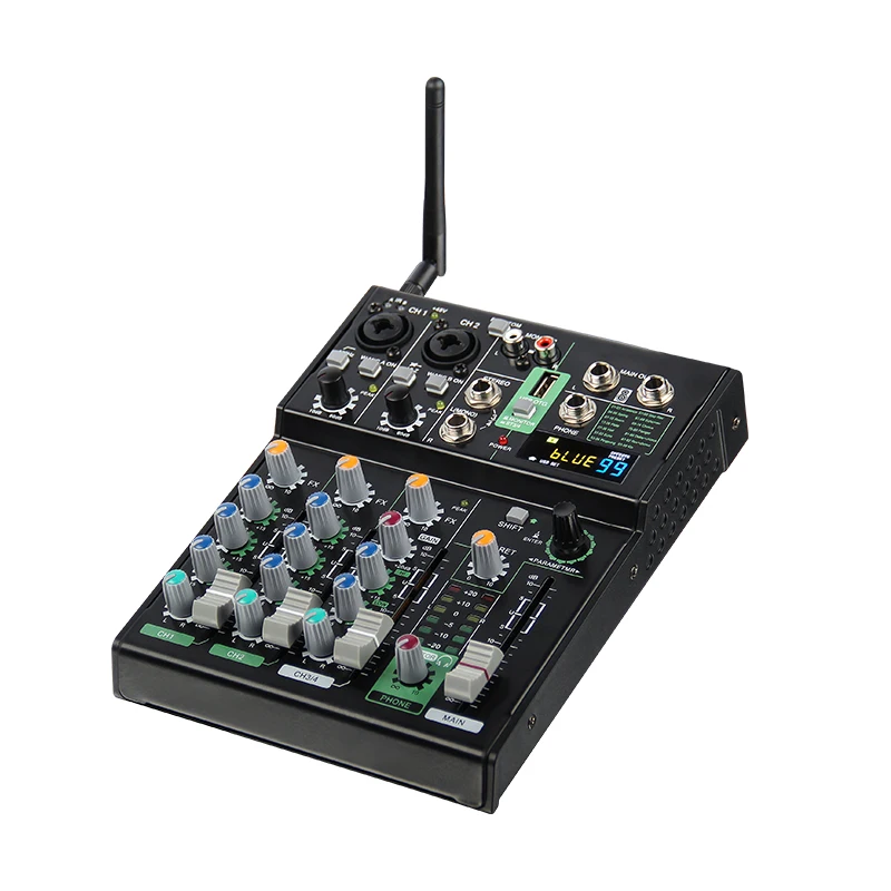 جهاز مزج الصوت AMIXS مع 2 ميكروفون لاسلكي وبطاقة صوت و4 قنوات بلوتوث DJ وحدة تحكم الصوت #3