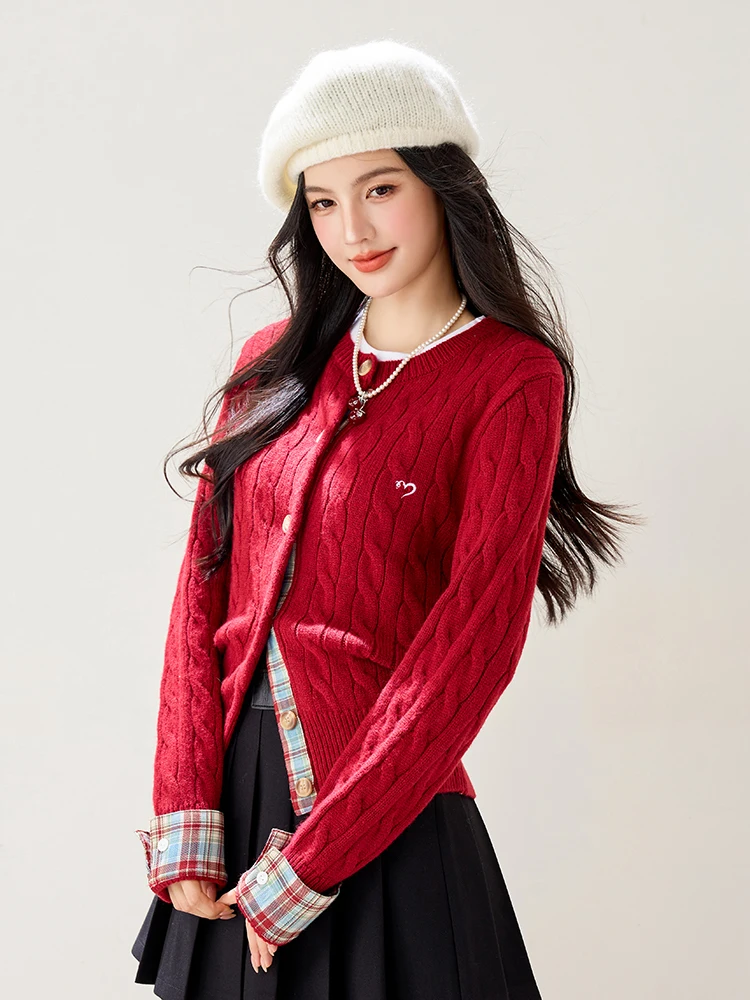 Frauen Langarm Strickjacke Oansatz Taste Unten Stricken Dame Herbst Gestrickte einreiher Strickjacke Pullover Falsche Zwei-stück top