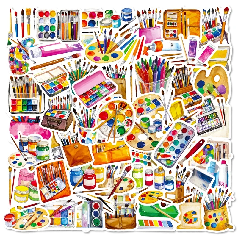 

10/30/56PCS Cartoon Painting Color PVC Sticky Sticker Aesthetic DIY Decoration Scrapbooking Hand Accounting Supplies for Kids