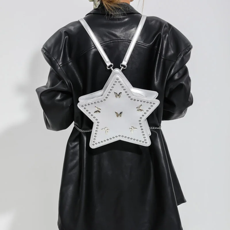 Y2K Rivet Butterfly Decoration Luxury Star Shape Design Shoulder Bag For Women New Cage Ladies Chain Purses And Handbags Backpac