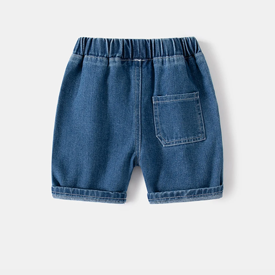 Boys Summer Jean Shorts Solid Color Fashion Trendy Cropped Pants Kids Denim Shorts Elastic Waist Casual children\'s Short Pants