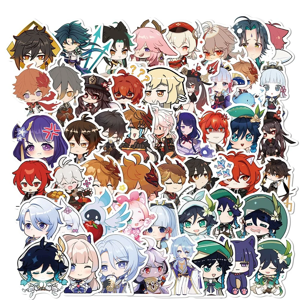 50 Stück Niedliche Genshin Impact Aufkleber für Laptop Anime-Spiel-Sticker Gepäck Gitarre Skateboard Wasserfeste Aufkleber Klassisches Spielzeug