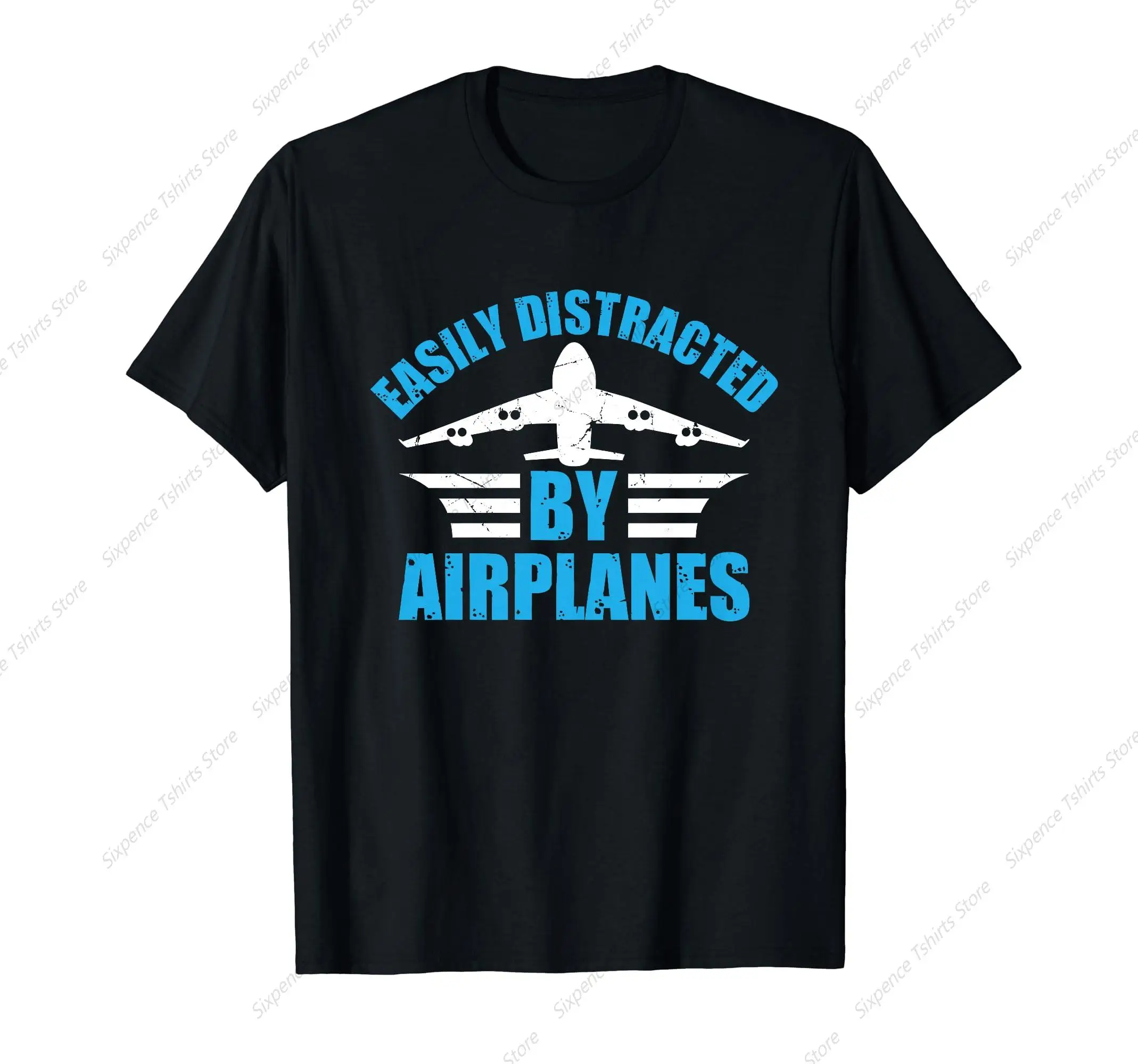 

Plane Lover Easily Distracted by Airplanes Men‘s T-Shirt Soft Comfortable Easy to Wear Simple Practical not Easy to Shrink