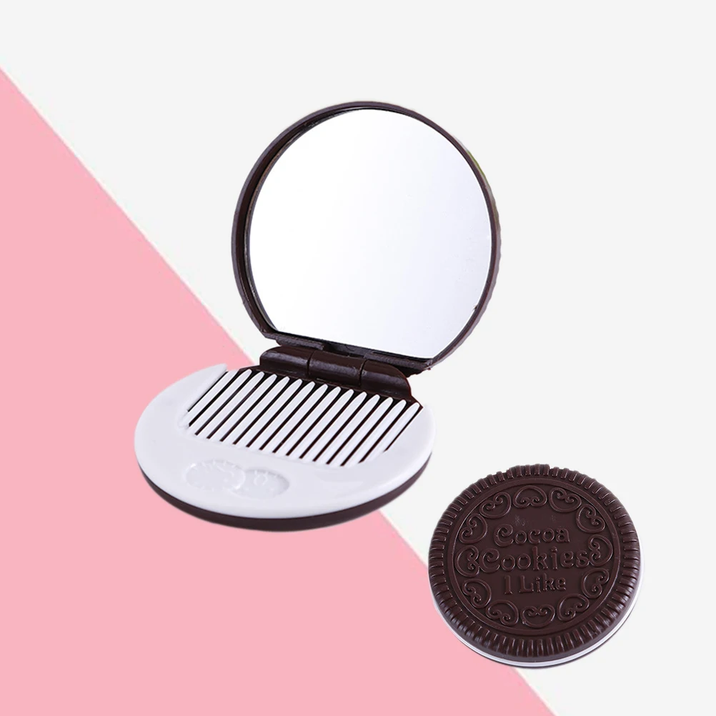 Compacte make-upspiegel Chocoladekoekjes Vorm Mini-zakspiegel voor dames Helder reflecterend compact met kam