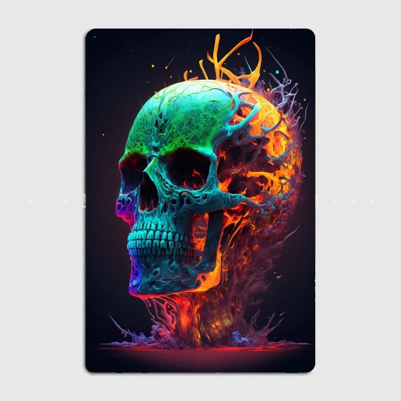 Abstract Neon Skull  Colorful Jigsaw Puzzle Drawing Board as Wall Decor for Any Room