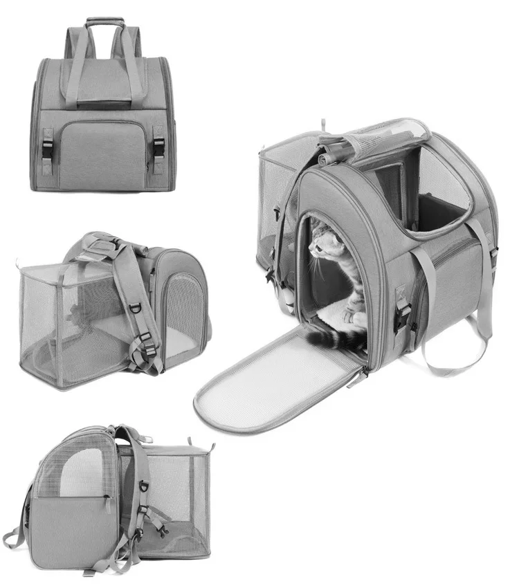 Tragbarer Katzenträger-Rucksack, erweiterbar, große Kapazität, faltbar, für kleine und mittelgroße Hunde und Katzen bis 8 kg – Detail 6