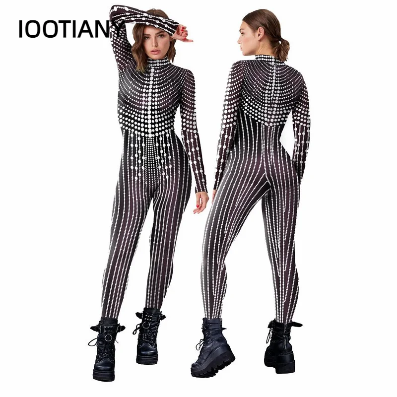 P01 IOOTIANY اللؤلؤ شرابة نمط ثلاثية الأبعاد طباعة المرأة مثير نحيل بذلة كرنفال تأثيري ازياء يتوهم ارتداءها ثوب فضفاض للحفلات جديد