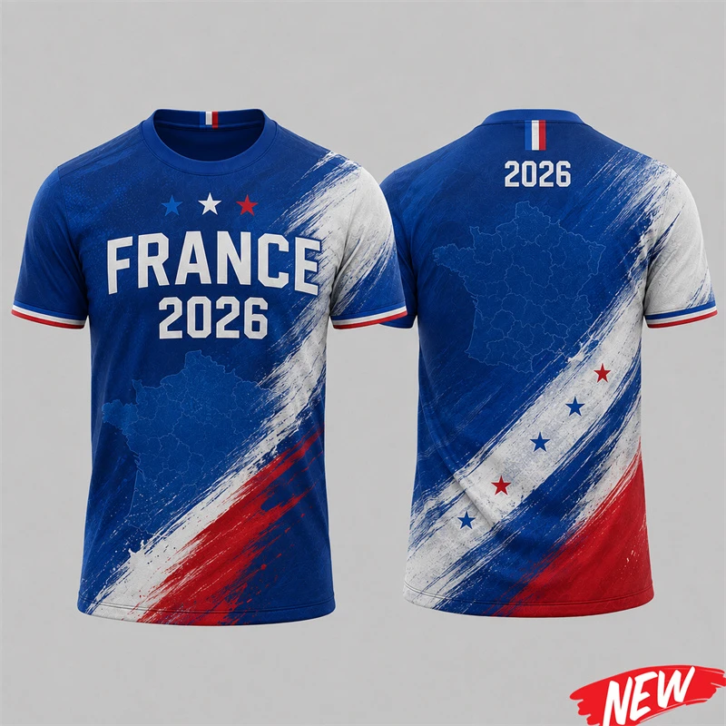 France Football Jersey Men 2026 Casual Short Sleeve T-shirt 3d Print Eiffel Tower Vintage Pattern Summer Unisex Daily Sport Tops