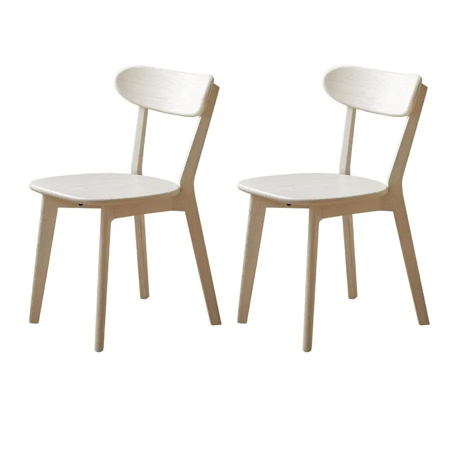 

из 2 обеденных стульев из белого дерева, обеденные стулья из дуба класса FAS, прочный дизайн наружных ножек меча в белой отделке для столовой, ресторана