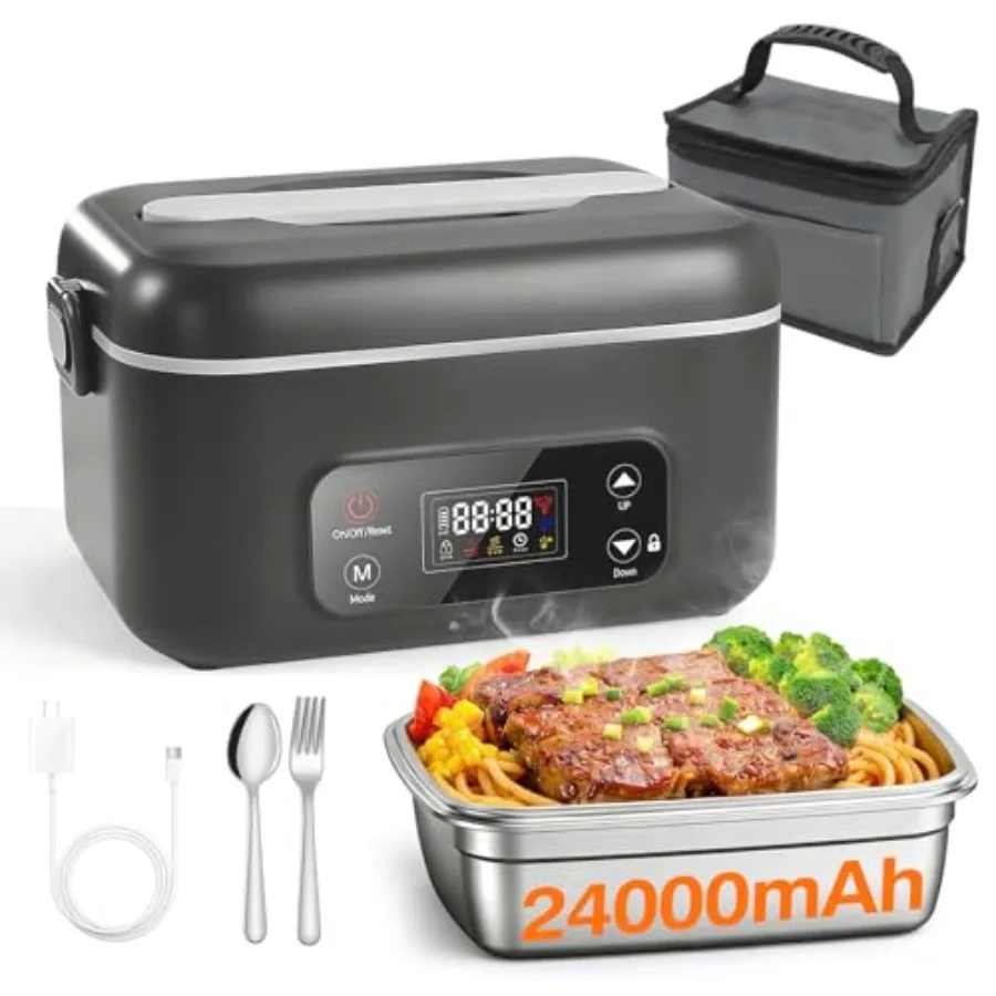 

Heated Lunch Box for Office and Truck Use, SUS304 Tray, Black, 5-Side Fast Heating with Scheduled Heating Keep Warm