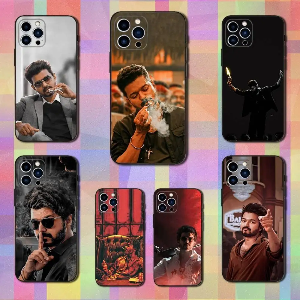 

T-Thalapathy V-Vijay Actor Phone Case For iPhone 16,15,14,13,12,11 Plus,Pro Max,XS,X,XR,SE,Mini,8,7,Soft Silicone Black Cover