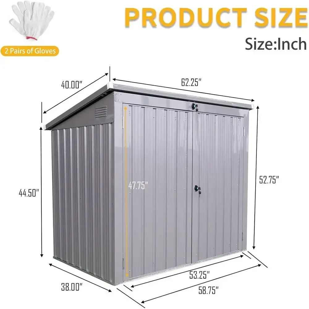 62 x 40 x 53 Lockable Outdoor Storage Shed for Garbage Bins, Weatherproof Metal, Suitable for Patio, Garden, Backyard
