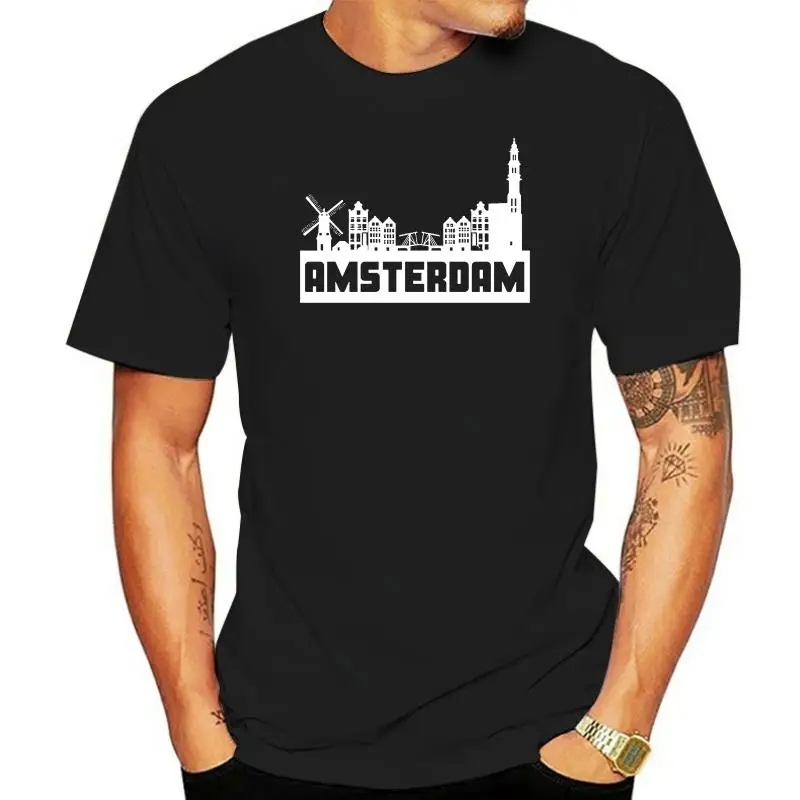 Amsterdam Netherlands Skyline Silhouette T Shirt Personalized O Neck Sunlight Summer Style Breathable Outfit Formal Cotton Shirt