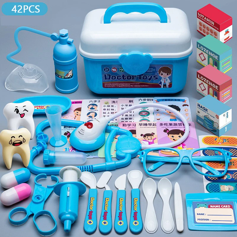 42 STKS kinderen Arts Speelgoed Meisje Simulatie Thuis Puzzel Set Kleuterschool Stethoscoop Verpleegkundige Injectie Tanden Arts Spelen Speelgoed