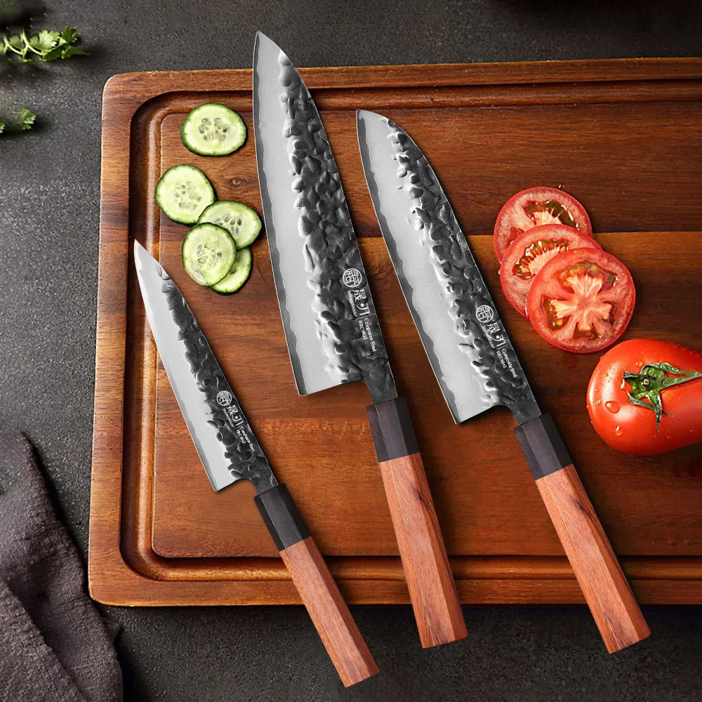 SHENGSHARP 1PC-3PCS Kitchen Knives Set Utility Santoku Cleaver Slicer Knife Japanese Composite Steel Professional Chef Knife