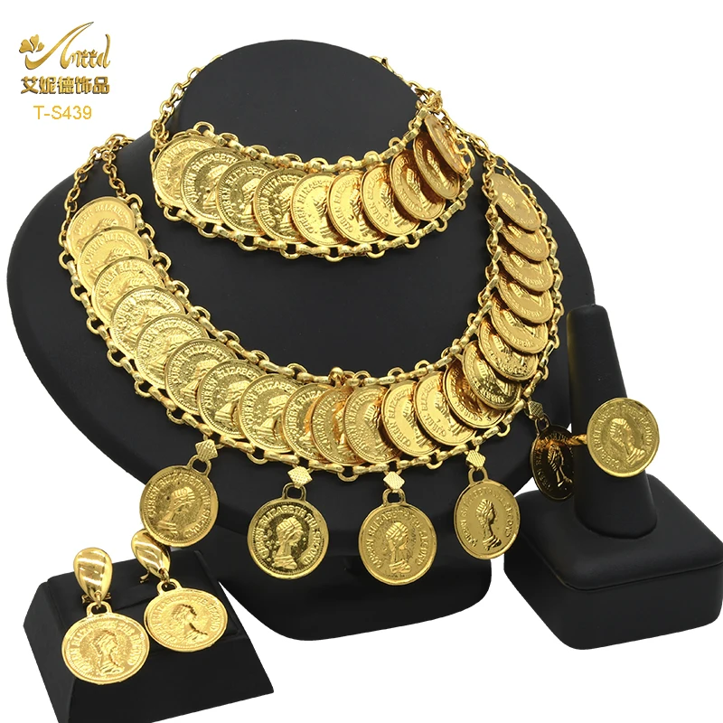 ANIID African 24K Plated Gold Coins Necklace Bracelet Jewelry Set Ethiopian Luxury Wedding Gift Hawaii Arab Necklace Choker Sets