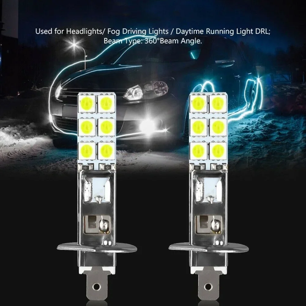 

4PCS H1 LED Bulbs 5050 12SMD 6000K White Fog Driving Lights 12V Universal Headlight Replacement for Car Truck SUV Motorcycle