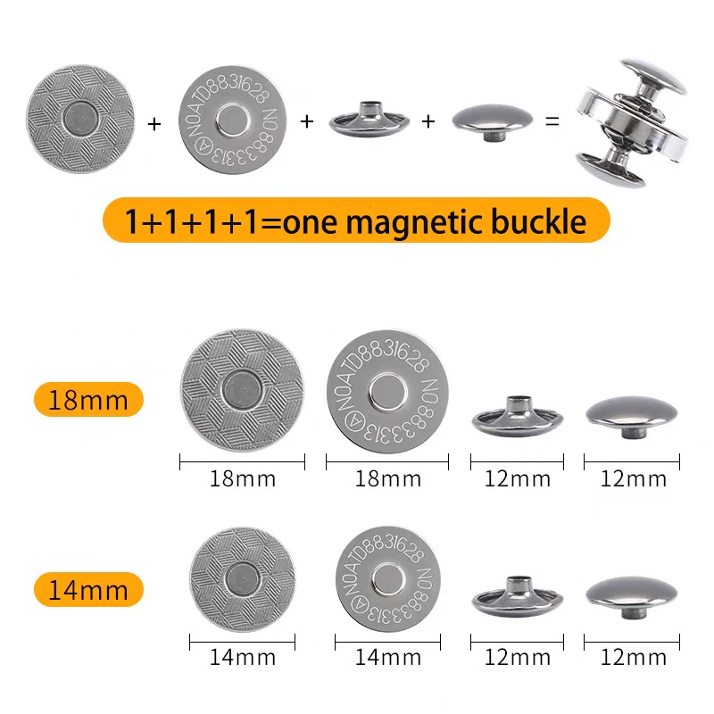 10 Sets Magnetic Snaps Button,Metal Round Magnetic Clasps Button Fabric Base Components and Cap Kit Diameter 14mm / 18mm
