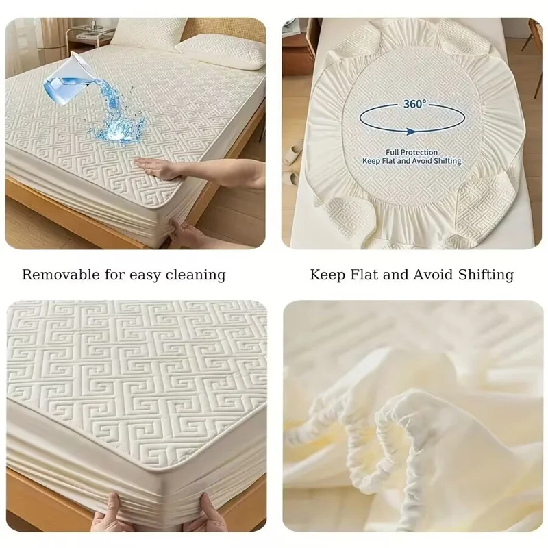 Home Waterproof Fitted Sheet Quilted Thickened Bed Cover Anti-Mite Non-slip Mattress Cover Soft Skin-friendly Bedspreads Bed Pad