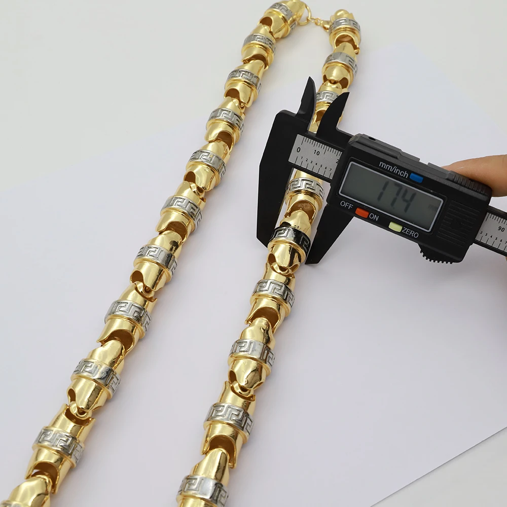 

African Jewelry Big Set For Men 70cm 17.4mm Big Necklace Dubai Bicolor Charm Bracelet Jewellery Xmas Daily Wear Party Gifts