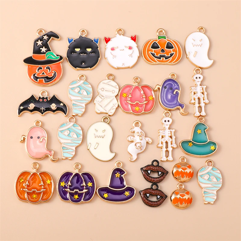 20 Stück süße Emaille Halloween Geist Kürbis Fledermaus Charms für Schmuckherstellung Ohrringe Anhänger Halsketten Armband DIY Bastelbedarf – Detail 1