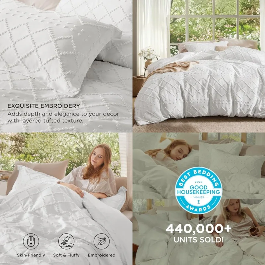 

Boho Duvet Cover Queen Size - White Breathable Soft Boho Bedding, Machine Washable Comforter Cover for All Seasons, Includes 1